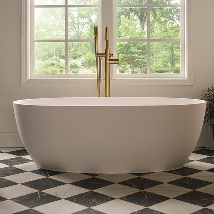 Ruvati 59-inch Matte White epiStone Solid Surface Oval Freestanding Bath Tub Canali - RVB6744WH Ruvati