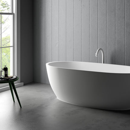 Ruvati 59-inch Matte White epiStone Solid Surface Oval Freestanding Bath Tub Canali - RVB6744WH Ruvati