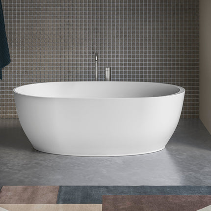 Ruvati 59-inch Matte White epiStone Solid Surface Oval Freestanding Bath Tub Canali - RVB6744WH Ruvati