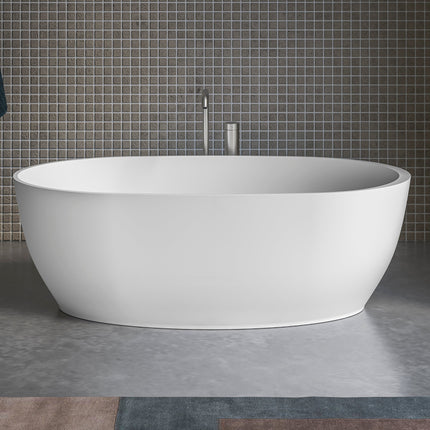 Ruvati 59-inch Matte White epiStone Solid Surface Oval Freestanding Bath Tub Canali - RVB6744WH Ruvati