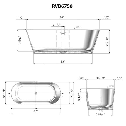 Ruvati 67-inch White epiStone Solid Surface Oval Freestanding Bath Tub Omnia Matte - RVB6750WH Ruvati