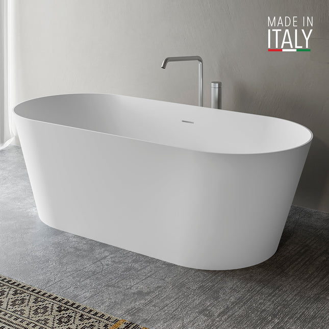 Ruvati 67-inch White epiStone Solid Surface Oval Freestanding Bath Tub Omnia Matte - RVB6750WH Ruvati