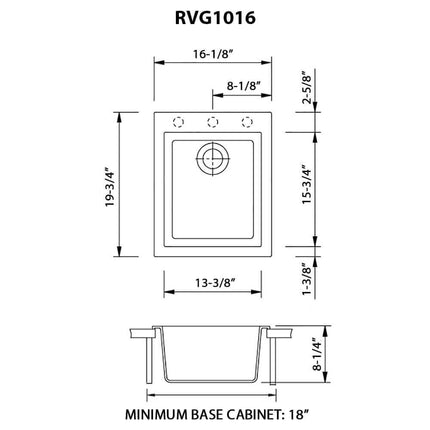 Ruvati 16 x 20 inch epiGranite Drop-in Topmount Granite Composite Single Bowl Kitchen Sink - Midnight Black - RVG1016BK Ruvati