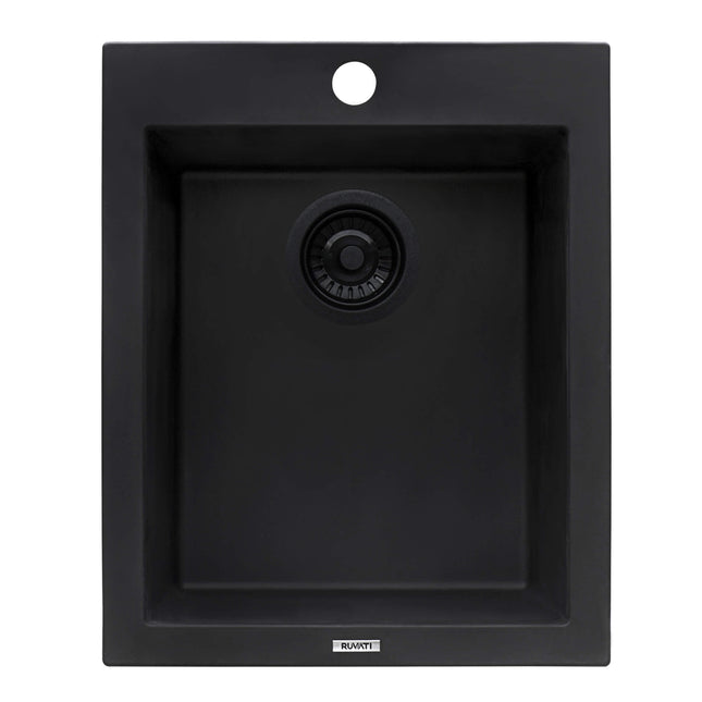 Ruvati 16 x 20 inch epiGranite Drop-in Topmount Granite Composite Single Bowl Kitchen Sink - Midnight Black - RVG1016BK Ruvati