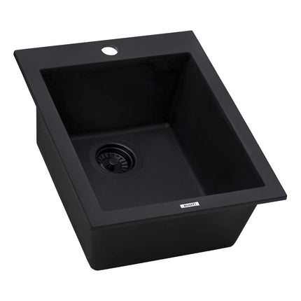 Ruvati 16 x 20 inch epiGranite Drop-in Topmount Granite Composite Single Bowl Kitchen Sink - Midnight Black - RVG1016BK Ruvati