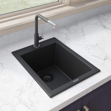 Ruvati 16 x 20 inch epiGranite Drop-in Topmount Granite Composite Single Bowl Kitchen Sink - Midnight Black - RVG1016BK Ruvati