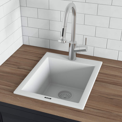 Ruvati 16 x 20 inch epiGranite Drop-in Topmount Granite Composite Single Bowl Kitchen Sink - Arctic White - RVG1016WH Ruvati