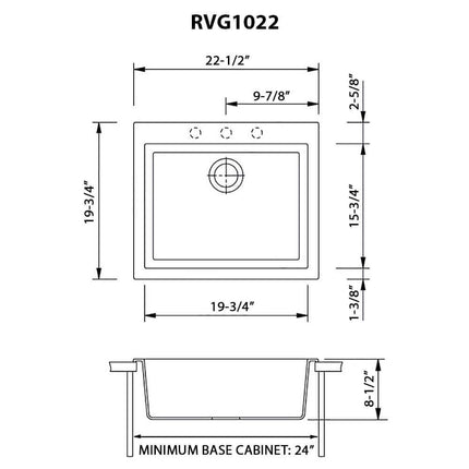 Ruvati 22 x 20 inch epiGranite Drop-in Topmount Granite Composite Single Bowl Kitchen Sink - Midnight Black - RVG1022BK Ruvati
