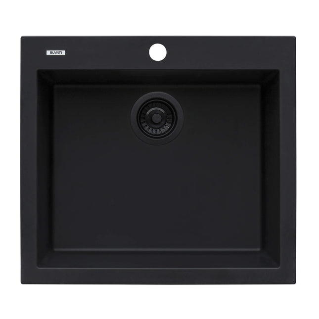 Ruvati 22 x 20 inch epiGranite Drop-in Topmount Granite Composite Single Bowl Kitchen Sink - Midnight Black - RVG1022BK Ruvati