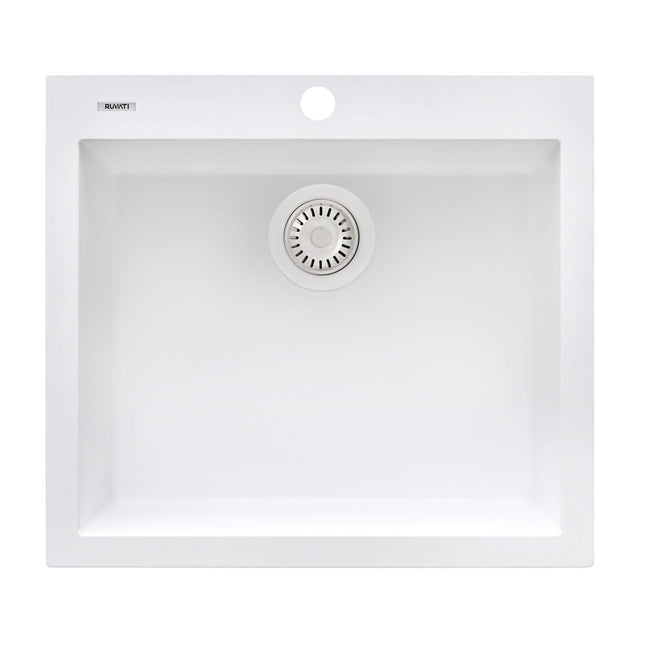 Ruvati 22 x 20 inch epiGranite Drop-in Topmount Granite Composite Single Bowl Kitchen Sink - Arctic White - RVG1022WH Ruvati