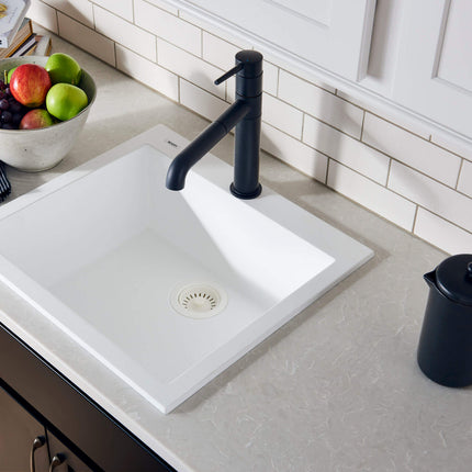 Ruvati 22 x 20 inch epiGranite Drop-in Topmount Granite Composite Single Bowl Kitchen Sink - Arctic White - RVG1022WH Ruvati