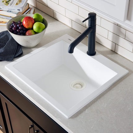 Ruvati 22 x 20 inch epiGranite Drop-in Topmount Granite Composite Single Bowl Kitchen Sink - Arctic White - RVG1022WH Ruvati