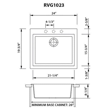Ruvati 23 x 20 inch epiGranite Drop-in Topmount Granite Composite Single Bowl Kitchen Sink - Midnight Black - RVG1023BK Ruvati