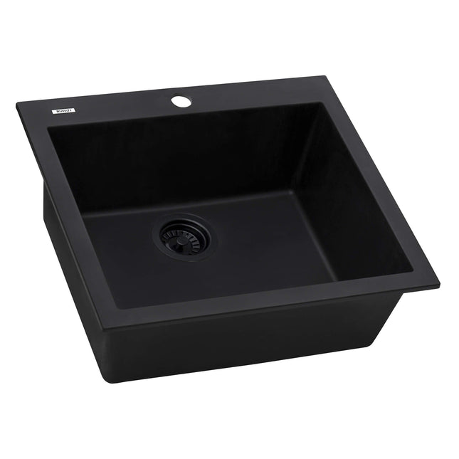 Ruvati 23 x 20 inch epiGranite Drop-in Topmount Granite Composite Single Bowl Kitchen Sink - Midnight Black - RVG1023BK Ruvati