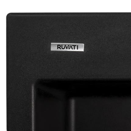 Ruvati 23 x 20 inch epiGranite Drop-in Topmount Granite Composite Single Bowl Kitchen Sink - Midnight Black - RVG1023BK Ruvati