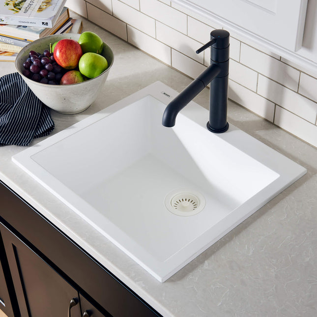 Ruvati 23 x 20 inch epiGranite Drop-in Topmount Granite Composite Single Bowl Kitchen Sink - Arctic White - RVG1023WH Ruvati