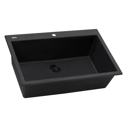 Ruvati 27 x 20 inch Drop-in Topmount Granite Composite Single Bowl Kitchen Sink - Midnight Black - RVG1027BK Ruvati