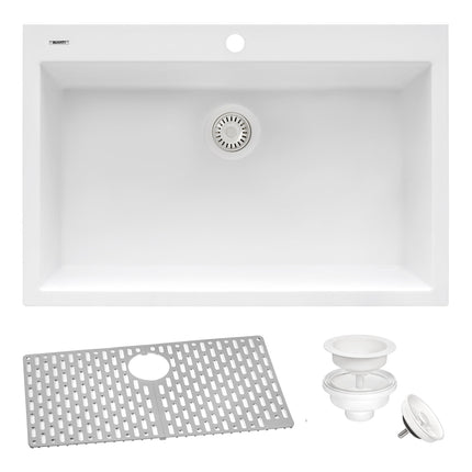 Ruvati 27 x 20 inch Drop-in Topmount Granite Composite Single Bowl Kitchen Sink - Arctic White - RVG1027WH Ruvati