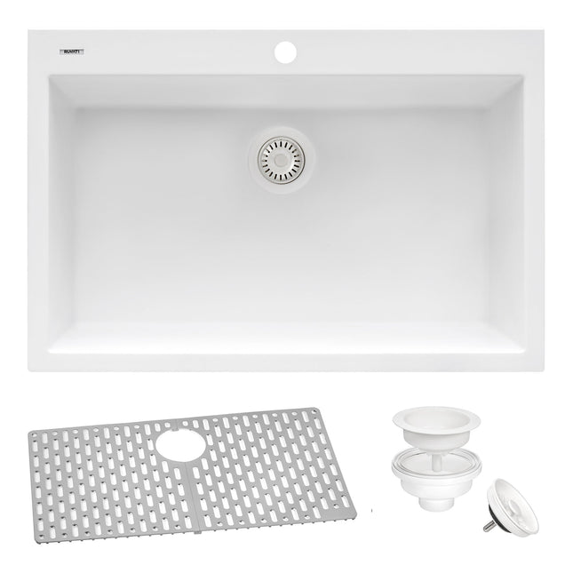 Ruvati 27 x 20 inch Drop-in Topmount Granite Composite Single Bowl Kitchen Sink - Arctic White - RVG1027WH Ruvati