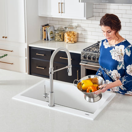 Ruvati 27 x 20 inch Drop-in Topmount Granite Composite Single Bowl Kitchen Sink - Arctic White - RVG1027WH Ruvati