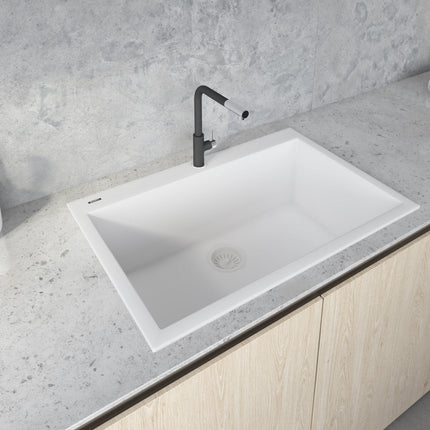 Ruvati 27 x 20 inch Drop-in Topmount Granite Composite Single Bowl Kitchen Sink - Arctic White - RVG1027WH Ruvati