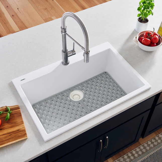 Ruvati 27 x 20 inch Drop-in Topmount Granite Composite Single Bowl Kitchen Sink - Arctic White - RVG1027WH Ruvati