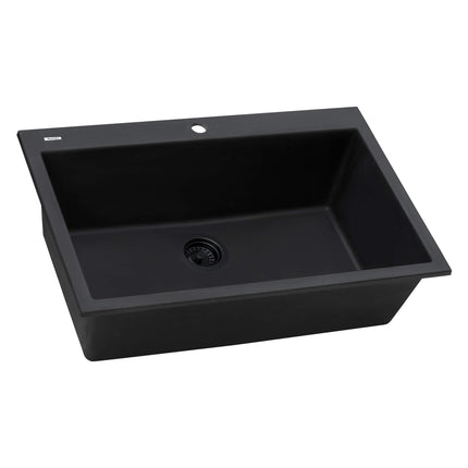 Ruvati 30 x 20 inch epiGranite Drop-in Topmount Granite Composite Single Bowl Kitchen Sink - Midnight Black - RVG1030BK Ruvati