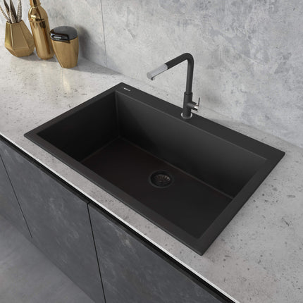 Ruvati 30 x 20 inch epiGranite Drop-in Topmount Granite Composite Single Bowl Kitchen Sink - Midnight Black - RVG1030BK Ruvati