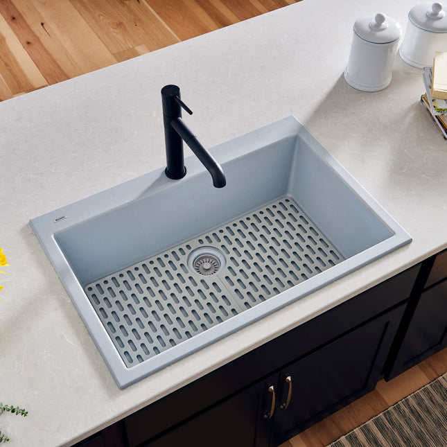 Ruvati 30 x 20 inch epiGranite Drop-in Topmount Granite Composite Single Bowl Kitchen Sink - Silver Gray - RVG1030GR Ruvati