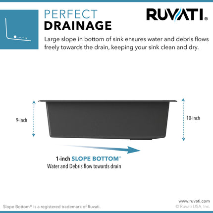 Ruvati 33 x 22 inch epiGranite Drop-in Topmount Granite Composite Single Bowl Kitchen Sink - Midnight Black - RVG1033BK Ruvati