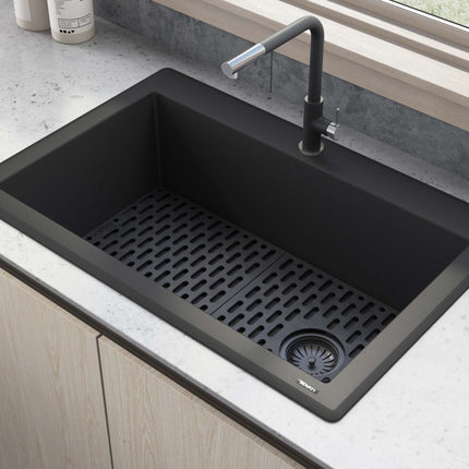 Ruvati 33 x 22 inch epiGranite Drop-in Topmount Granite Composite Single Bowl Kitchen Sink - Midnight Black - RVG1033BK Ruvati