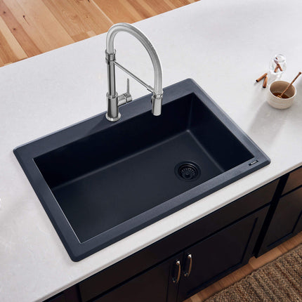 Ruvati 33 x 22 inch epiGranite Drop-in Topmount Granite Composite Single Bowl Kitchen Sink - Midnight Black - RVG1033BK Ruvati