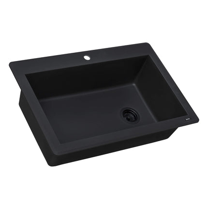 Ruvati 33 x 22 inch epiGranite Drop-in Topmount Granite Composite Single Bowl Kitchen Sink - Midnight Black - RVG1033BK Ruvati