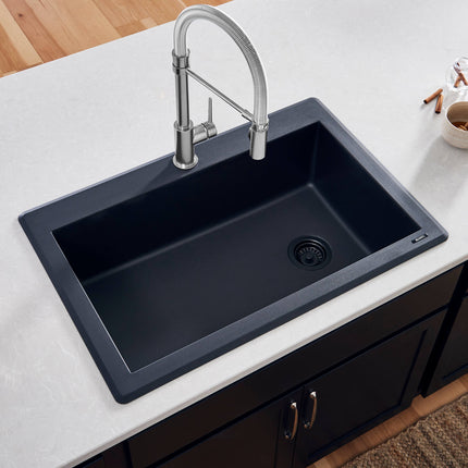 Ruvati 33 x 22 inch epiGranite Drop-in Topmount Granite Composite Single Bowl Kitchen Sink - Midnight Black - RVG1033BK Ruvati