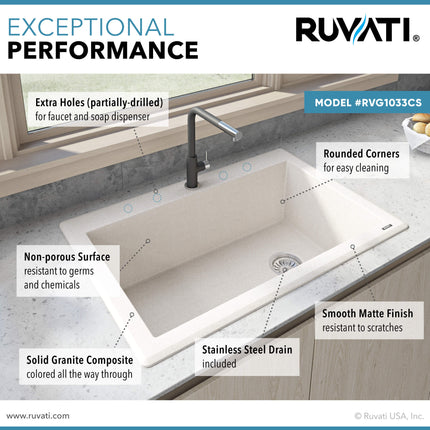 Ruvati 33 x 22 inch epiGranite Drop-in Topmount Granite Composite Single Bowl Kitchen Sink - Caribbean Sand - RVG1033CS Ruvati