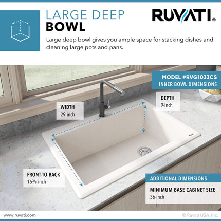 Ruvati 33 x 22 inch epiGranite Drop-in Topmount Granite Composite Single Bowl Kitchen Sink - Caribbean Sand - RVG1033CS Ruvati