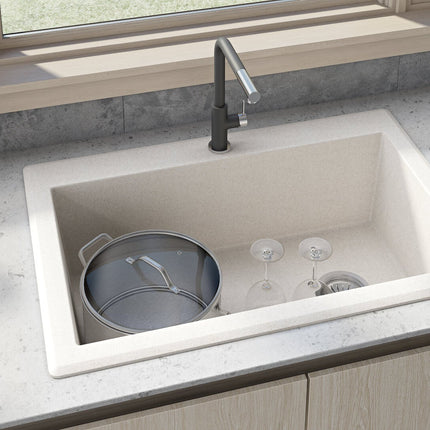 Ruvati 33 x 22 inch epiGranite Drop-in Topmount Granite Composite Single Bowl Kitchen Sink - Caribbean Sand - RVG1033CS Ruvati