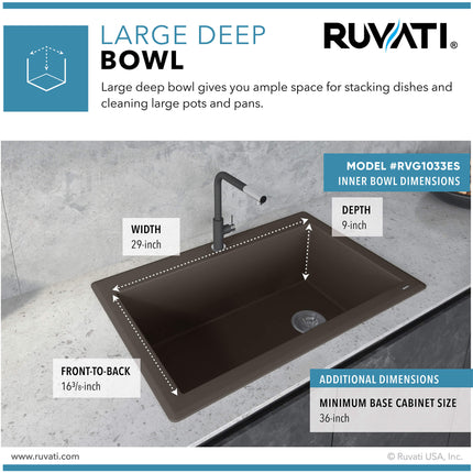 Ruvati 33 x 22 inch epiGranite Drop-in Topmount Granite Composite Single Bowl Kitchen Sink - Espresso Brown - RVG1033ES Ruvati