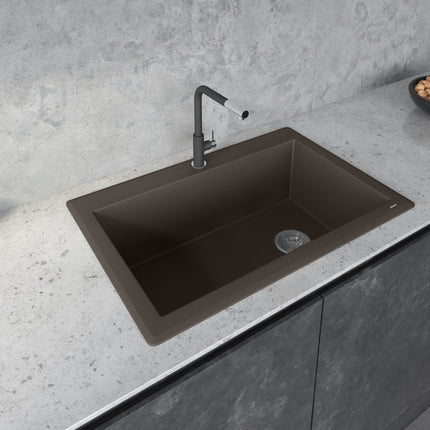 Ruvati 33 x 22 inch epiGranite Drop-in Topmount Granite Composite Single Bowl Kitchen Sink - Espresso Brown - RVG1033ES Ruvati