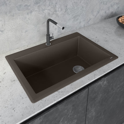 Ruvati 33 x 22 inch epiGranite Drop-in Topmount Granite Composite Single Bowl Kitchen Sink - Espresso Brown - RVG1033ES Ruvati