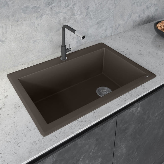 Ruvati 33 x 22 inch epiGranite Drop-in Topmount Granite Composite Single Bowl Kitchen Sink - Espresso Brown - RVG1033ES Ruvati