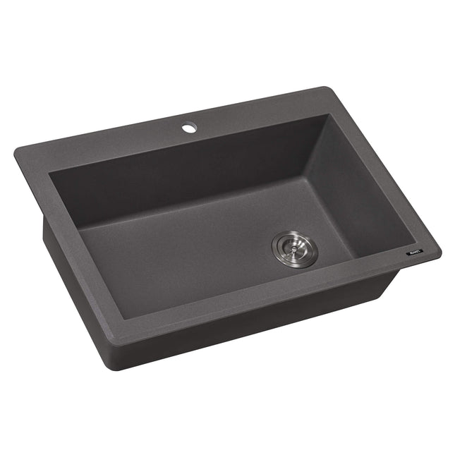 Ruvati 33 x 22 inch epiGranite Drop-in Topmount Granite Composite Single Bowl Kitchen Sink - Urban Gray - RVG1033GR Ruvati