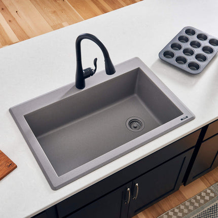 Ruvati 33 x 22 inch epiGranite Drop-in Topmount Granite Composite Single Bowl Kitchen Sink - Urban Gray - RVG1033GR Ruvati