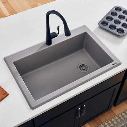 Ruvati 33 x 22 inch epiGranite Drop-in Topmount Granite Composite Single Bowl Kitchen Sink - Urban Gray - RVG1033GR Ruvati