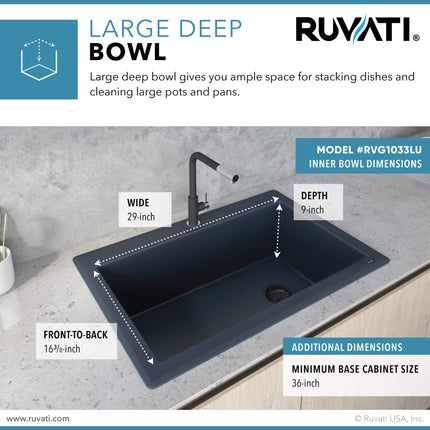 Ruvati 33 x 22 inch Granite Composite Drop-in Topmount Single Bowl Kitchen Sink - Catalina Blue - RVG1033LU Ruvati