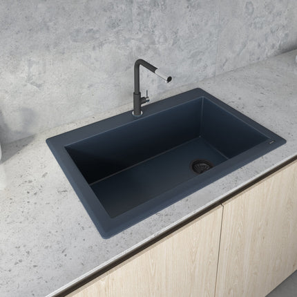 Ruvati 33 x 22 inch Granite Composite Drop-in Topmount Single Bowl Kitchen Sink - Catalina Blue - RVG1033LU Ruvati