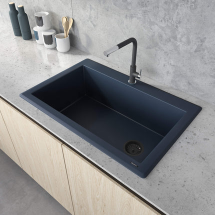 Ruvati 33 x 22 inch Granite Composite Drop-in Topmount Single Bowl Kitchen Sink - Catalina Blue - RVG1033LU Ruvati