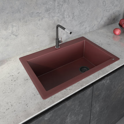 Ruvati 33 x 22 inch Granite Composite Drop-in Topmount Single Bowl Kitchen Sink - Carnelian Red - RVG1033RD Ruvati
