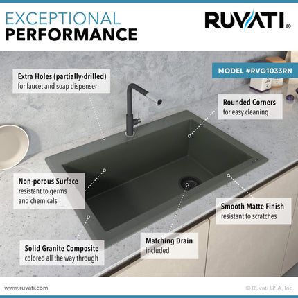 Ruvati 33 x 22 inch Granite Composite Drop-in Topmount Single Bowl Kitchen Sink - Juniper Green - RVG1033RN Ruvati