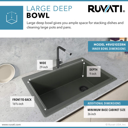 Ruvati 33 x 22 inch Granite Composite Drop-in Topmount Single Bowl Kitchen Sink - Juniper Green - RVG1033RN Ruvati